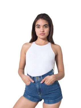 American Apparel Denim Shorts High Rise Mom Jean Cuffs Medium Blue Wash VTG 26